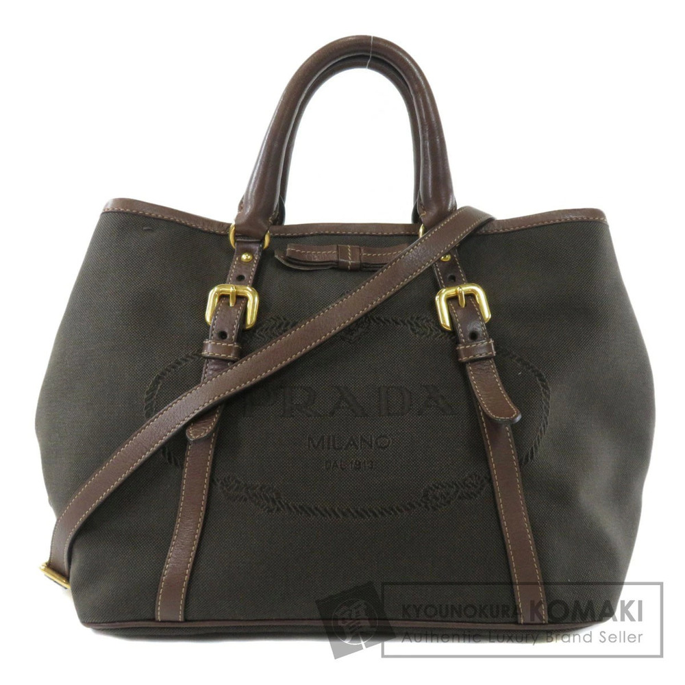 Prada Jacquard Logo 2Way Tote dark brown